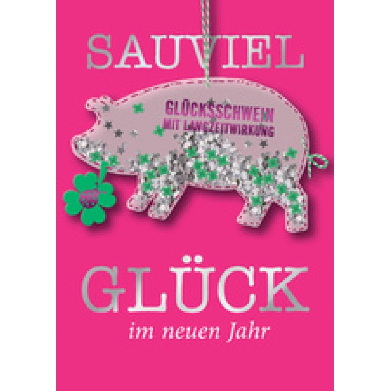 CACTUS Neujahrskarte mit Konfettischwein