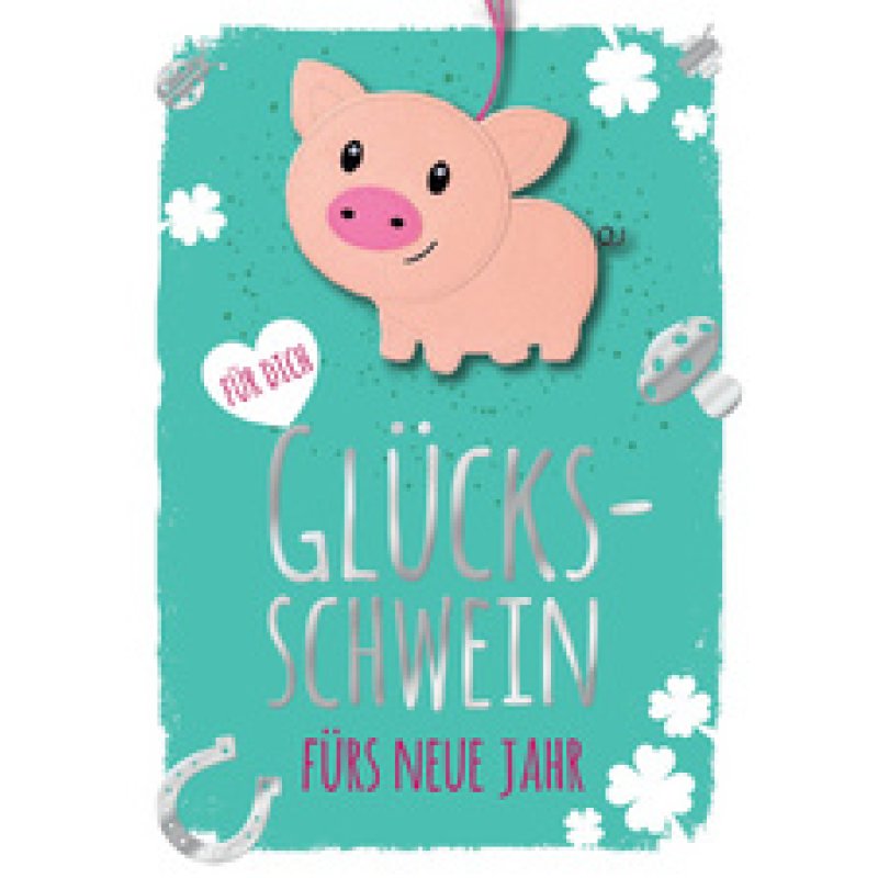 CACTUS Neujahrskarte mit Konfettischwein