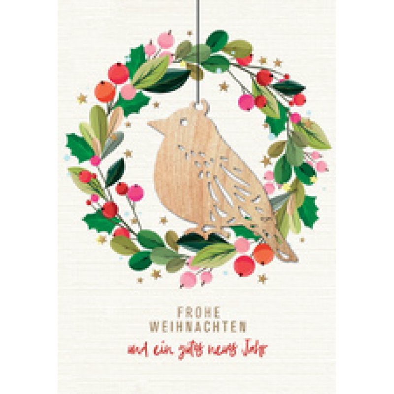 CACTUS Weihnachtskarte "Glocke", mit Holzapplikation