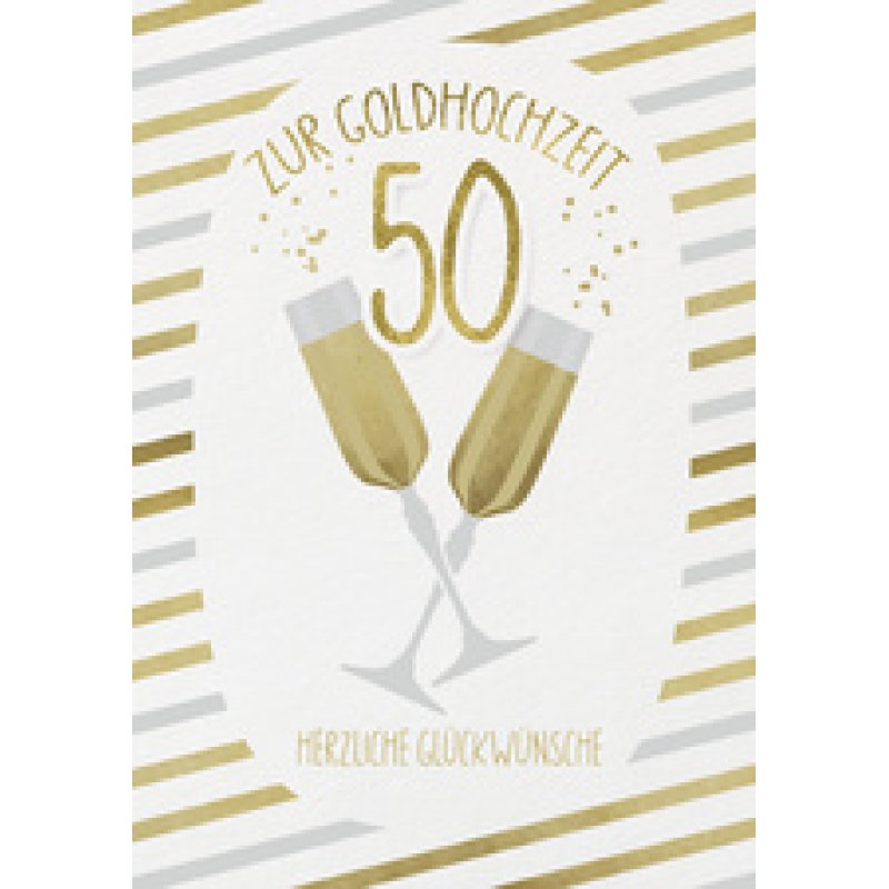 CACTUS Hochzeitskarte "Goldhochzeit Champagnergläser"