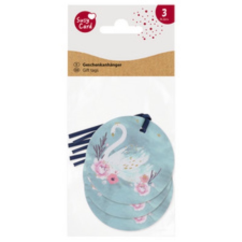 SUSY CARD Etiquette cadeau rond "Swan lake dark blue"