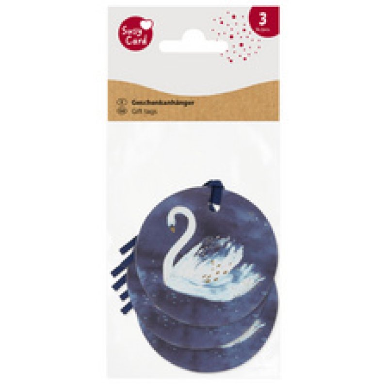 SUSY CARD Etiquette cadeau rond "Swan lake dark blue"