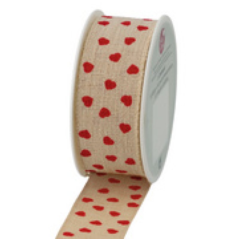 SUSY CARD Ruban cadeau, sur bobine "Valentin", crème/rouge