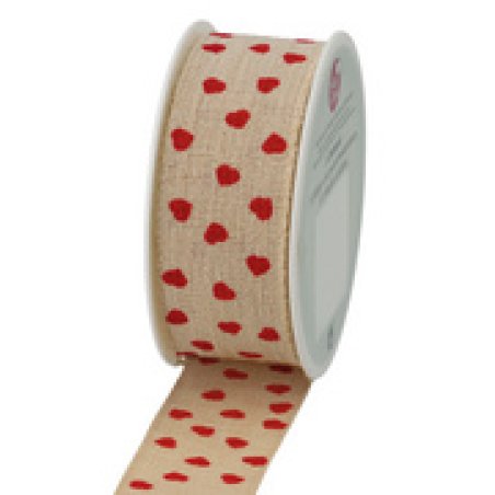 SUSY CARD Ruban cadeau, sur bobine "Valentin", crème/rouge