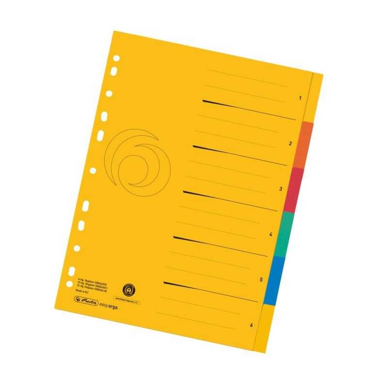 herlitz Intercalaire carton, A4 extra large, 6 touches, uni