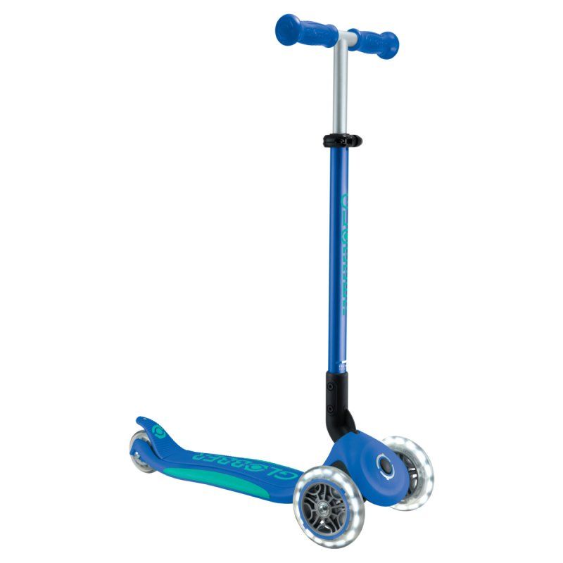 Globber Primo Foldable Plus Lights Enfants Scooter classique Bleu, Marine