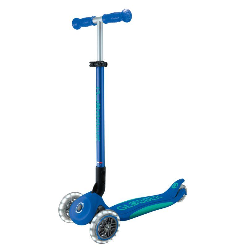 Globber Primo Foldable Plus Lights Enfants Scooter classique Bleu, Marine