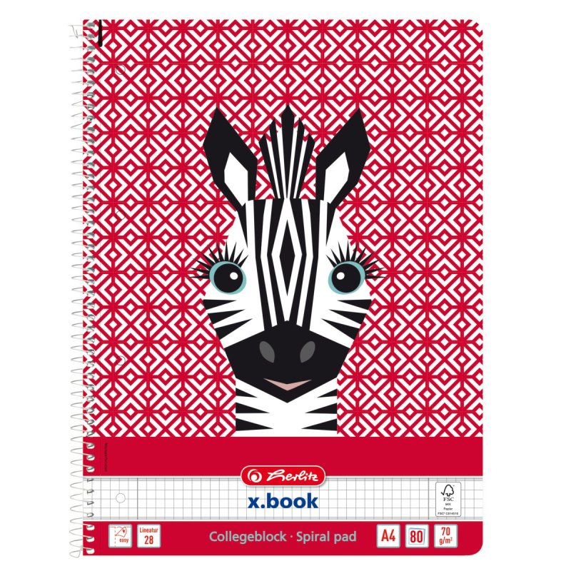 herlitz Cahier spiralé "Cute Animals Zebra", A4, quadrillé