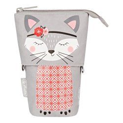Herlitz Kitty Trousse à crayons Polyester Gris, Rose, Blanc