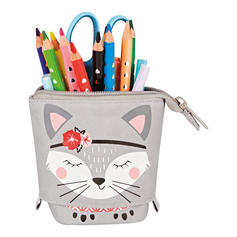 Herlitz Kitty Trousse à crayons Polyester Gris, Rose, Blanc