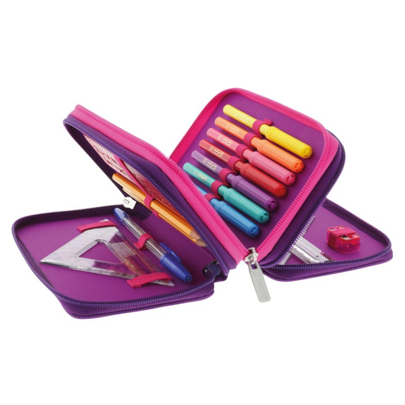 herlitz Etui scolaire TriCase "Dip Dye Pink", 31 pièces