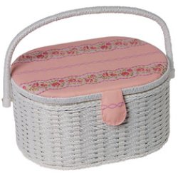 Kleiber Boîte à couture "Roses", ovale, blanc/rose