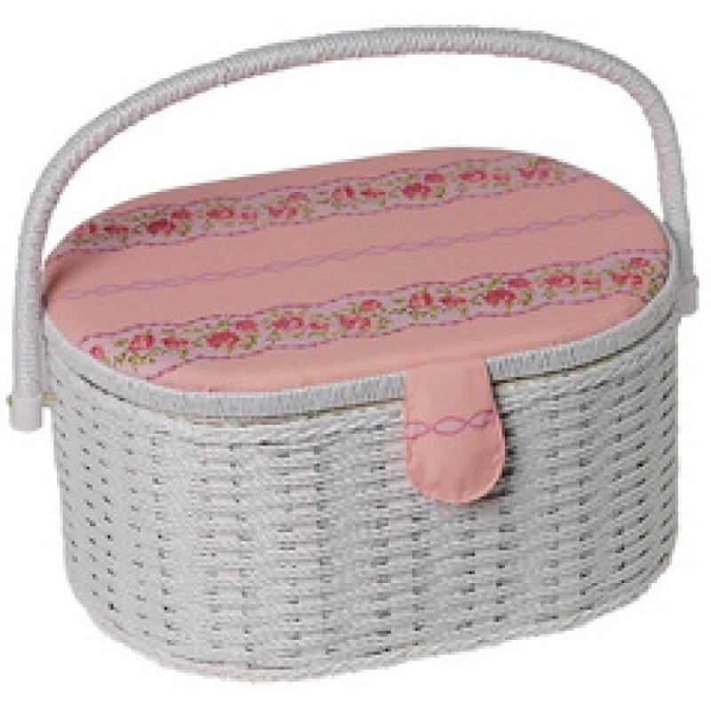 Kleiber Boîte à couture "Roses", ovale, blanc/rose