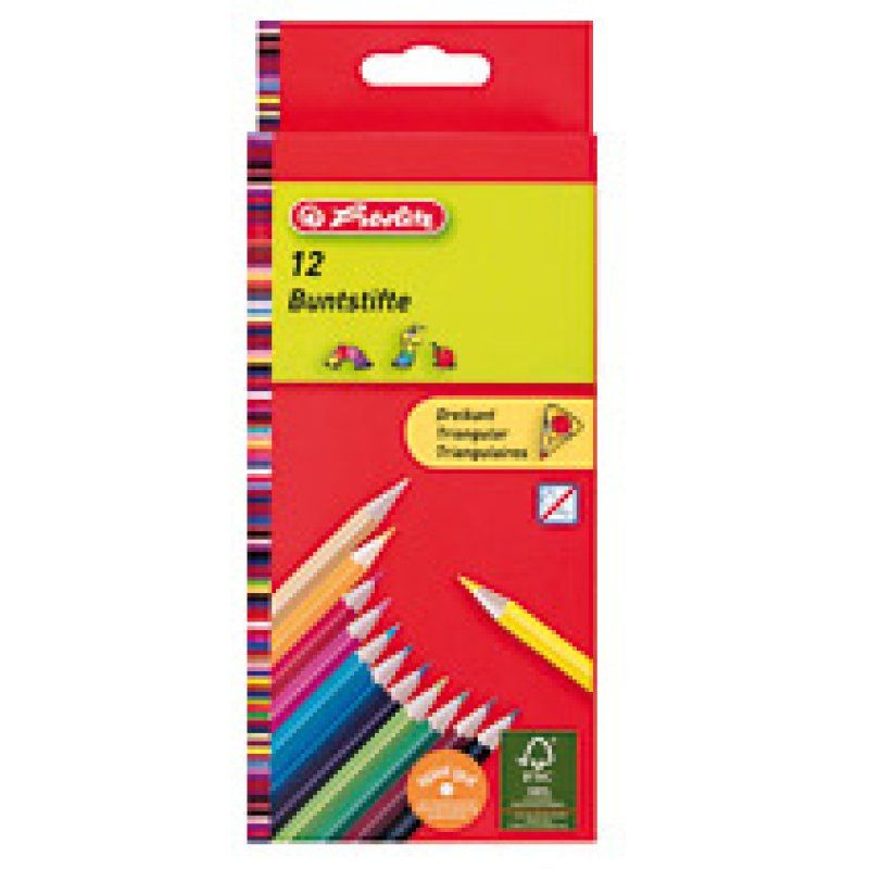 herlitz Crayons de couleur triangulaires, étui carton de 12