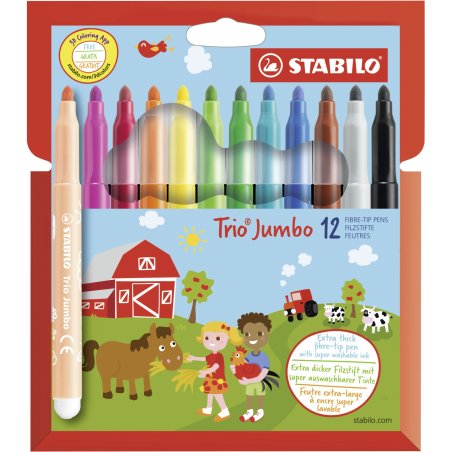 STABILO Trio Jumbo stylo-feutre Noir, Bleu, Marron, Vert, Cyan clair, Vert clair, Orange, Pêche, Rose, Rouge, Blanc,