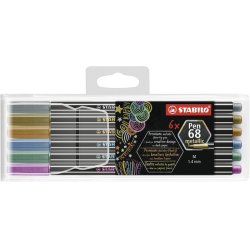 STABILO Feutre Pen 68 metallic, étui en plastique de 6