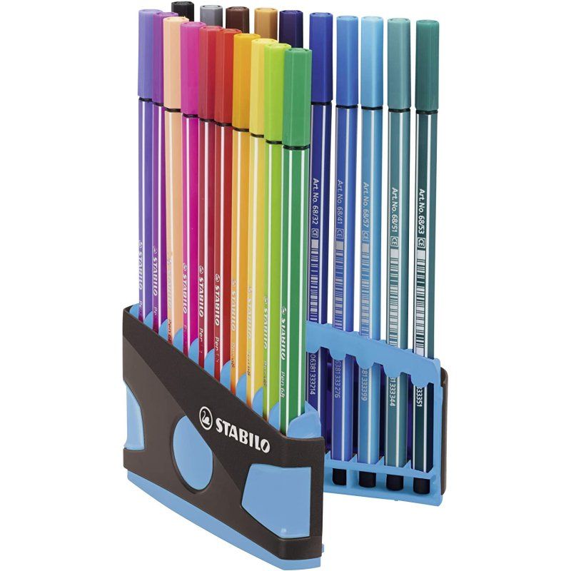STABILO Stylo feutre Pen 68, ColorParade de 20, gris/bleu