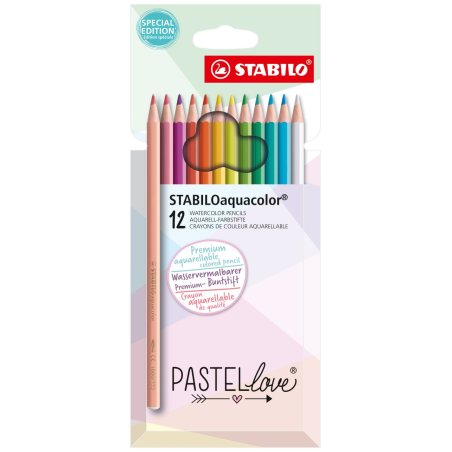STABILO Crayon de couleur aquacolor Pastellove, étui de 12
