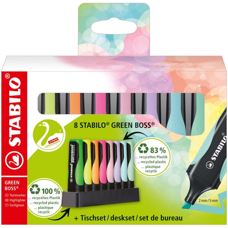 STABILO Surligneur GREEN BOSS Pastel, set de bureau de 8