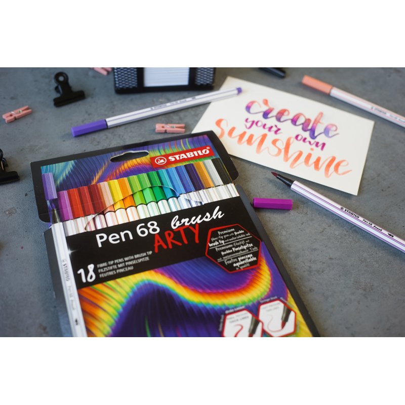 STABILO Pen 68 brush ARTY felt pen Assorted colours 18 pc(s)