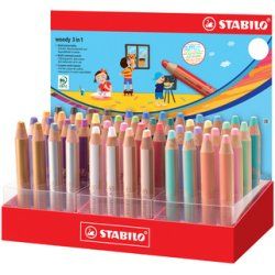 STABILO Crayons multi-talents woody 3 en 1, présentoir de 48