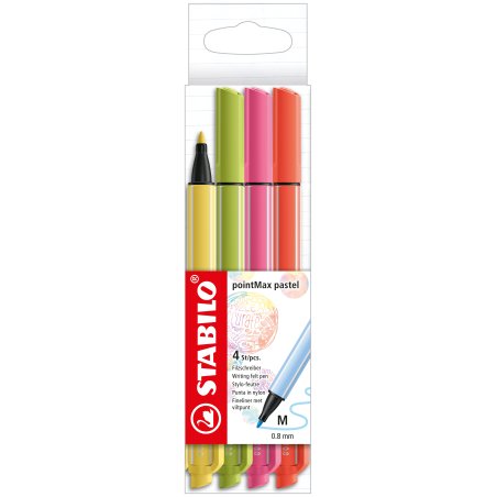 STABILO pointMax stylo fin Moyen Vert, Orange, Rose, Jaune 4 pièce(s)
