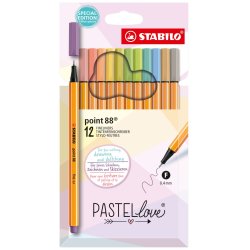 STABILO point 88 stylo-feutre Fin Beige, Bleu, Vert, Vert clair, Orange, Pastel, Pêche, Violet, Jaune 12 pièce(s)