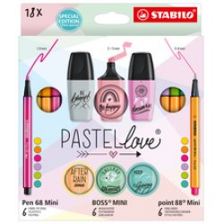 STABILO Kit écriture Mini World Pastellove, étui de 18