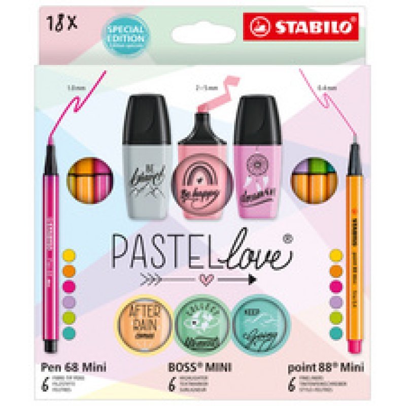 STABILO Kit écriture Mini World Pastellove, étui de 18