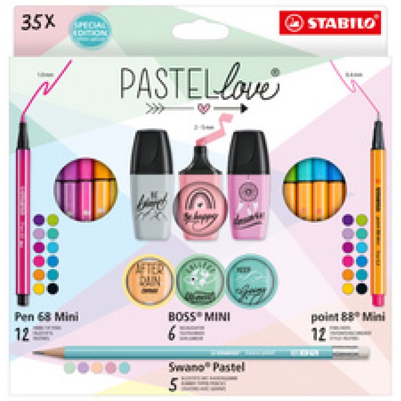 STABILO Kit écriture Mini World Pastellove, étui de 18