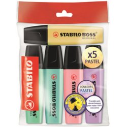 STABILO Surligneur BOSS ORIGINAL PASTEL, Ecopack de 5
