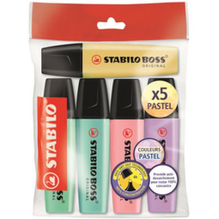 STABILO Surligneur BOSS ORIGINAL PASTEL, Ecopack de 5