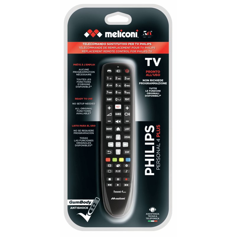 Meliconi Gumbody Personal 4 plus remote control IR Wireless TV Press buttons