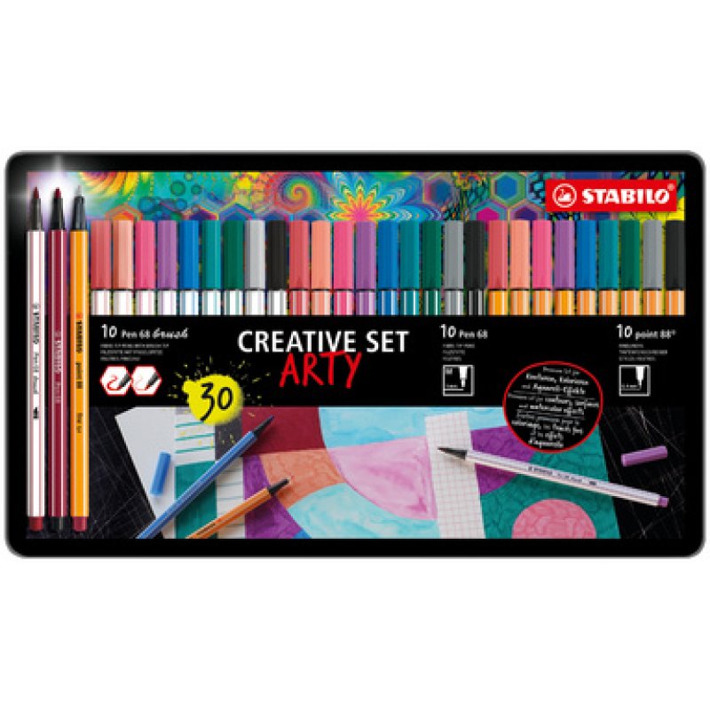 STABILO Set Créatif "ARTY", étui en métal de 30 pièces