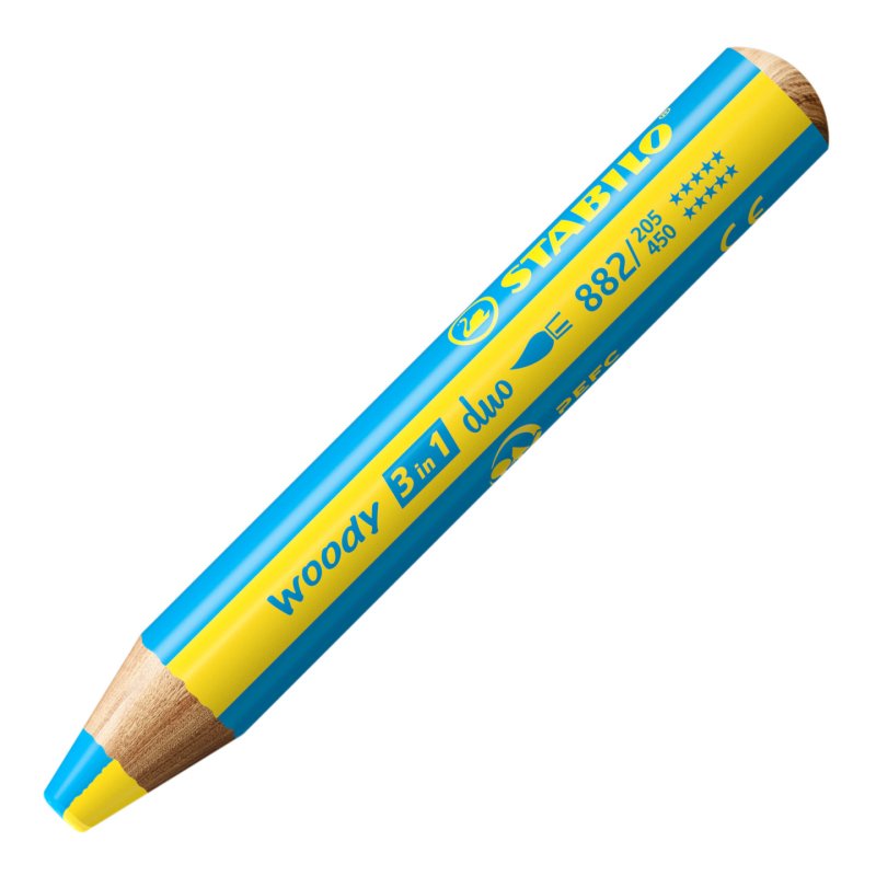 STABILO Crayon multi-talents woody 3en1 duo, jaune/bleu cyan