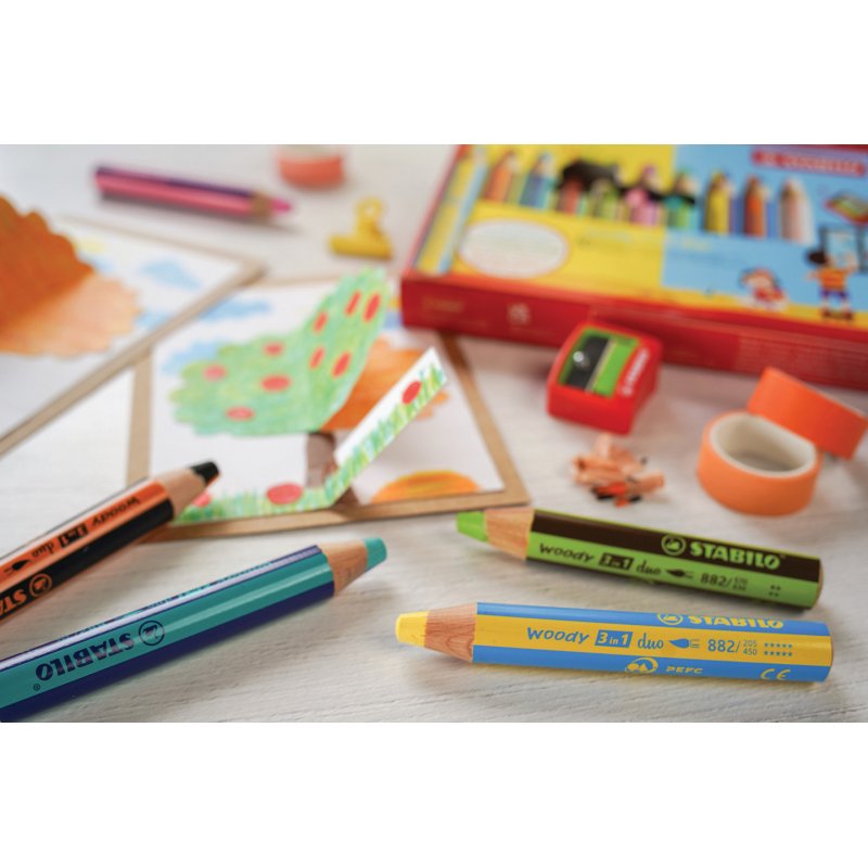 STABILO Crayon multi-talents woody 3en1 duo, bleu/turquoise