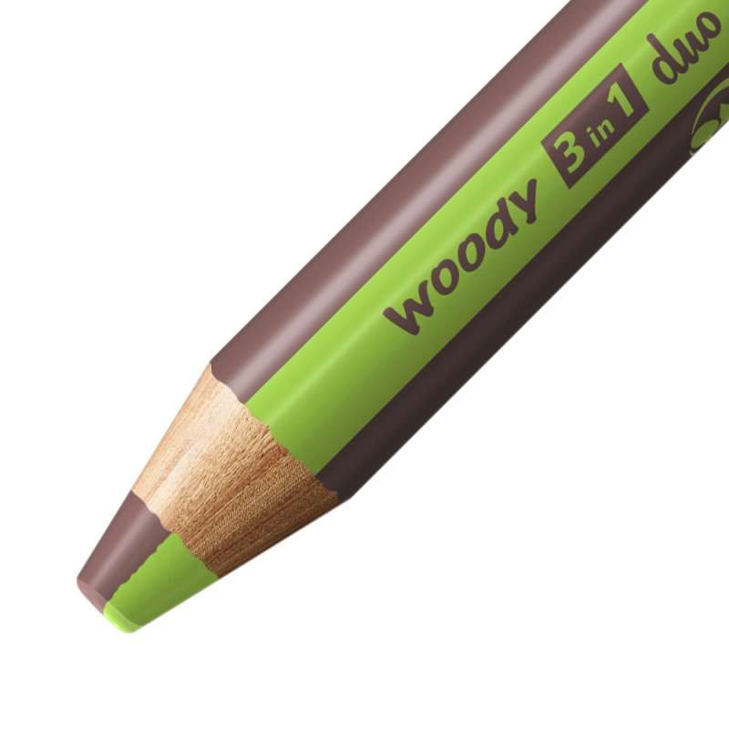 STABILO Crayon multi-talents woody 3en1 duo, vert clair/brun