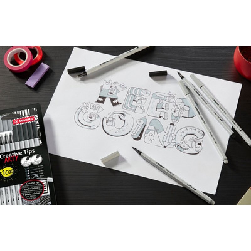 STABILO Kit Creative Tips ARTY BLACK, étui carton de 5
