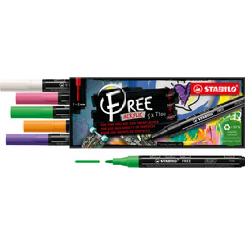 STABILO Acrylic marker FREE Acrylic T100 Pack with 5 individual colors