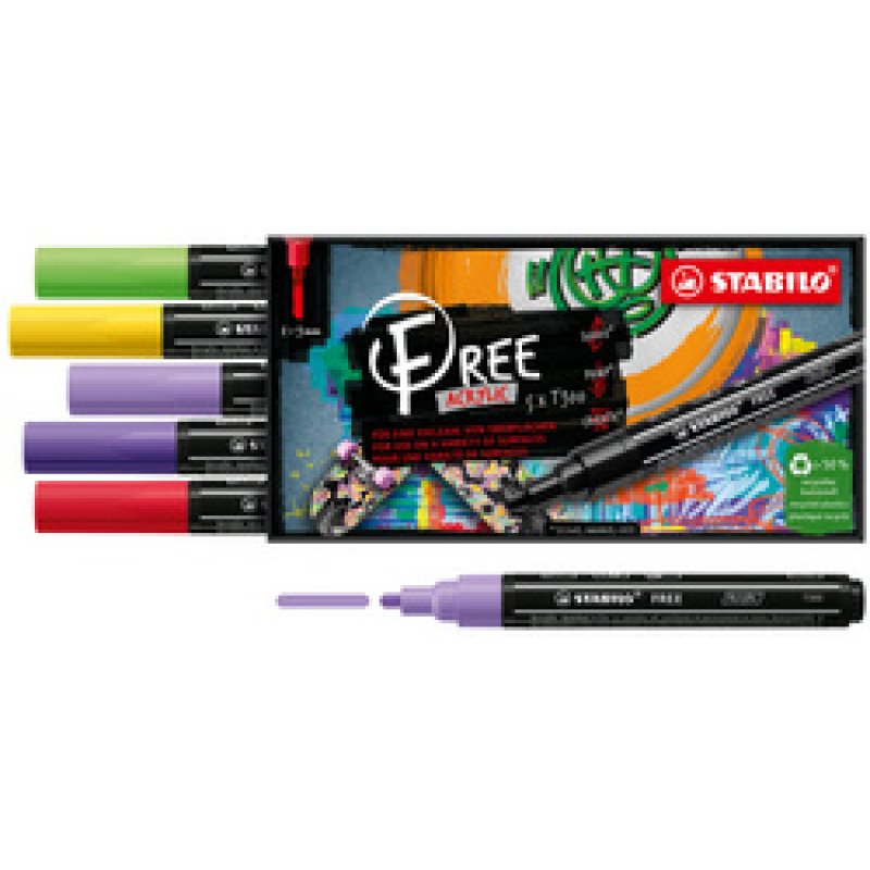 STABILO Marqueur acrylique FREE T300, set de 5 "Candy"