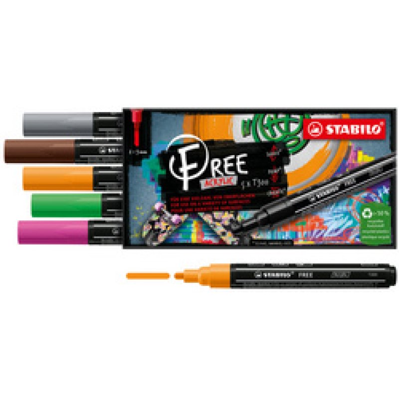 STABILO Marqueur acrylique FREE T300, set de 5 "Vibrant"