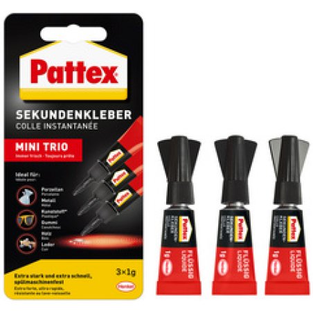 Pattex Colle instantanée MINI TRIO, 3 tubes de 1 g,