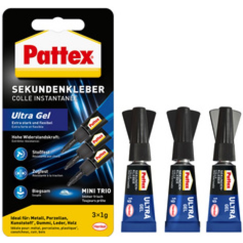 Pattex Colle instantanée Ultra Gel MINI Trio, 3 tube de 1 g