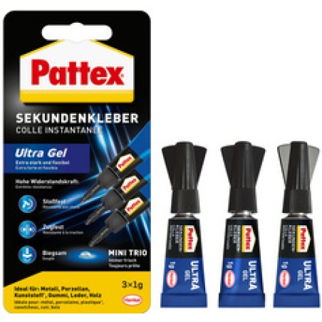 Pattex Colle instantanée Ultra Gel MINI Trio, 3 tube de 1 g
