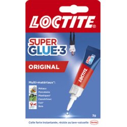 LOCTITE Colle instantanée SUPER GLUE-3 Original, tube de 3 g