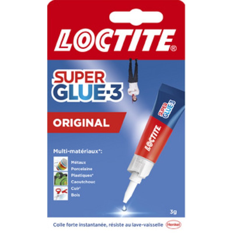 LOCTITE Colle instantanée SUPER GLUE-3 Original, tube de 3 g
