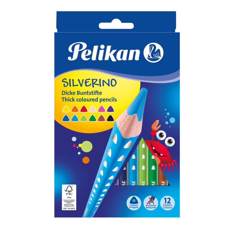 Pelikan Crayon de couleur triangulaire SILVERINO gros, étui