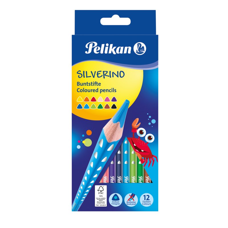 Pelikan Crayon de couleur triangulaire SILVERINO fin, étui