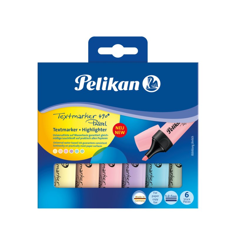 Pelikan Surligneur 490 Pastel, étui de 6, couleurs assorties
