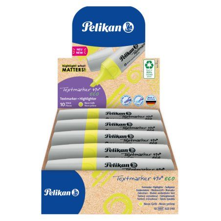 Pelikan Textmarker 490 eco marqueur 10 pièce(s) Pointe biseautée Jaune